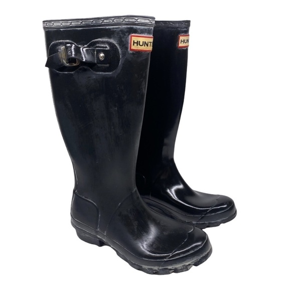 Hunter Black Tall Rain Boots - Picture 1 of 5